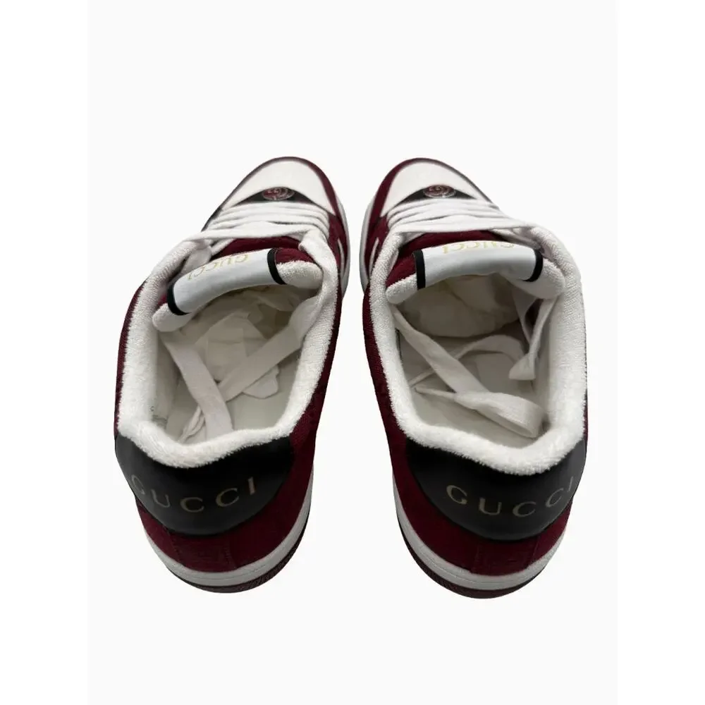 Gucci Mens GG Monogram Web Stripe Low Top Sneakers Burgundy Ivory Size 8 Italy